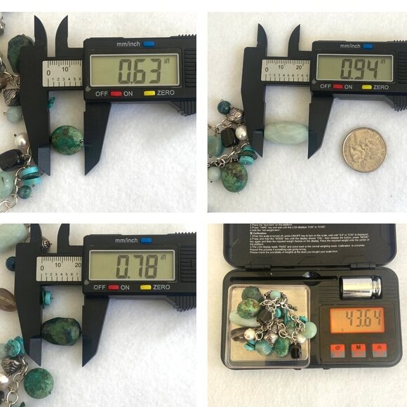 Sterling Silver 925 Beaded Multistone Turquoise Cable Chain Charm Bracelet 7.5" - Picture 10 of 16